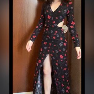 Long sleeve side cut out floral maxi dress